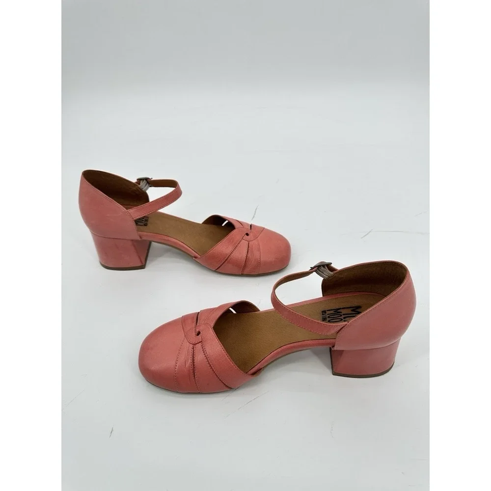 Miz Mooz Coral Pink Leather Mary Jane Block Heel Shoes EU 40 Boho Comfort Retro